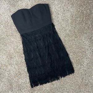 Solstice Black Fringe Strapless Dress XS Formal Flapper Sweetheart Neckline